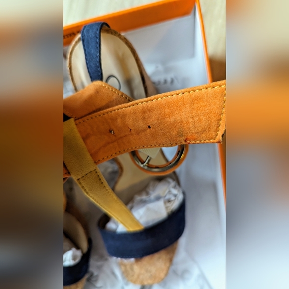 So Me Footwear, Supra-2 Navy Orange Cork Combo Color Block Heels - Picture 16 of 16